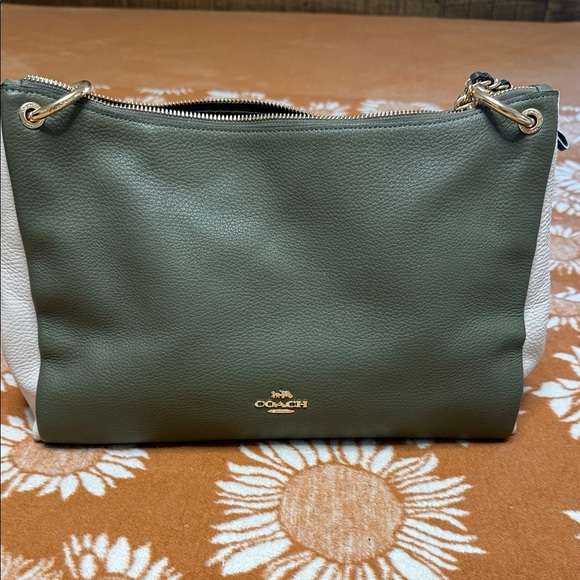 Coach Dark Olive, White, & Black Pebbled Leather Shoulder Bag with Wallet - Picture 2 of 11